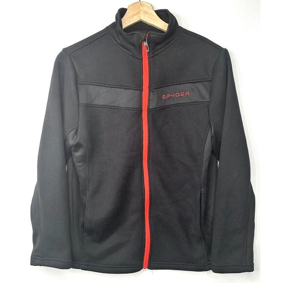 Spyder Boys Jacket Fleece Lined Waffle Knit Embroidered Full Zip Black Red XL - Picture 1 of 14